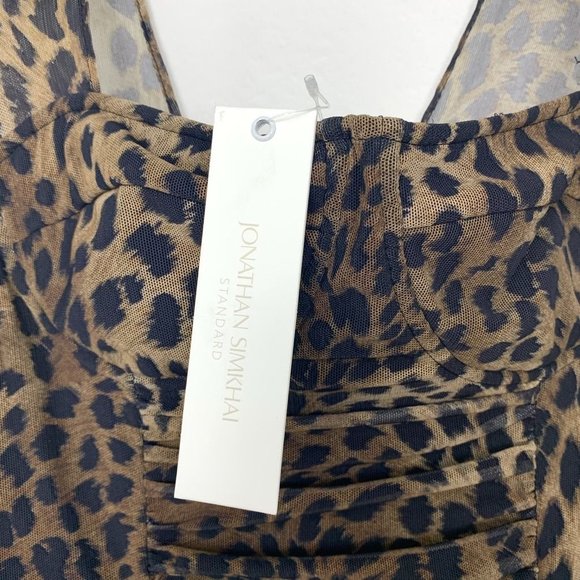 NWT Jonathan Simkhai Standard Kai Ruched Midi Leopard Cheetah Dress Small - Picture 12 of 12